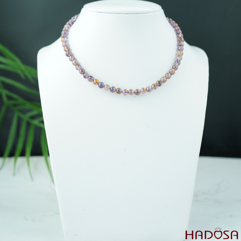 Vòng cuốn tay đá thạch anh tím tóc vàng 5mm