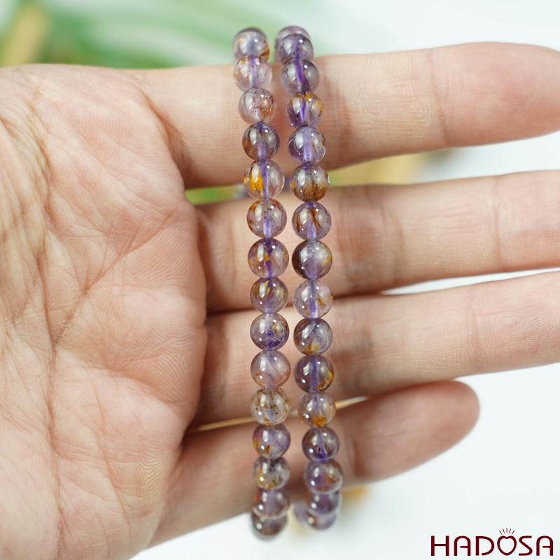 Vòng cuốn tay đá thạch anh tím tóc vàng 5mm