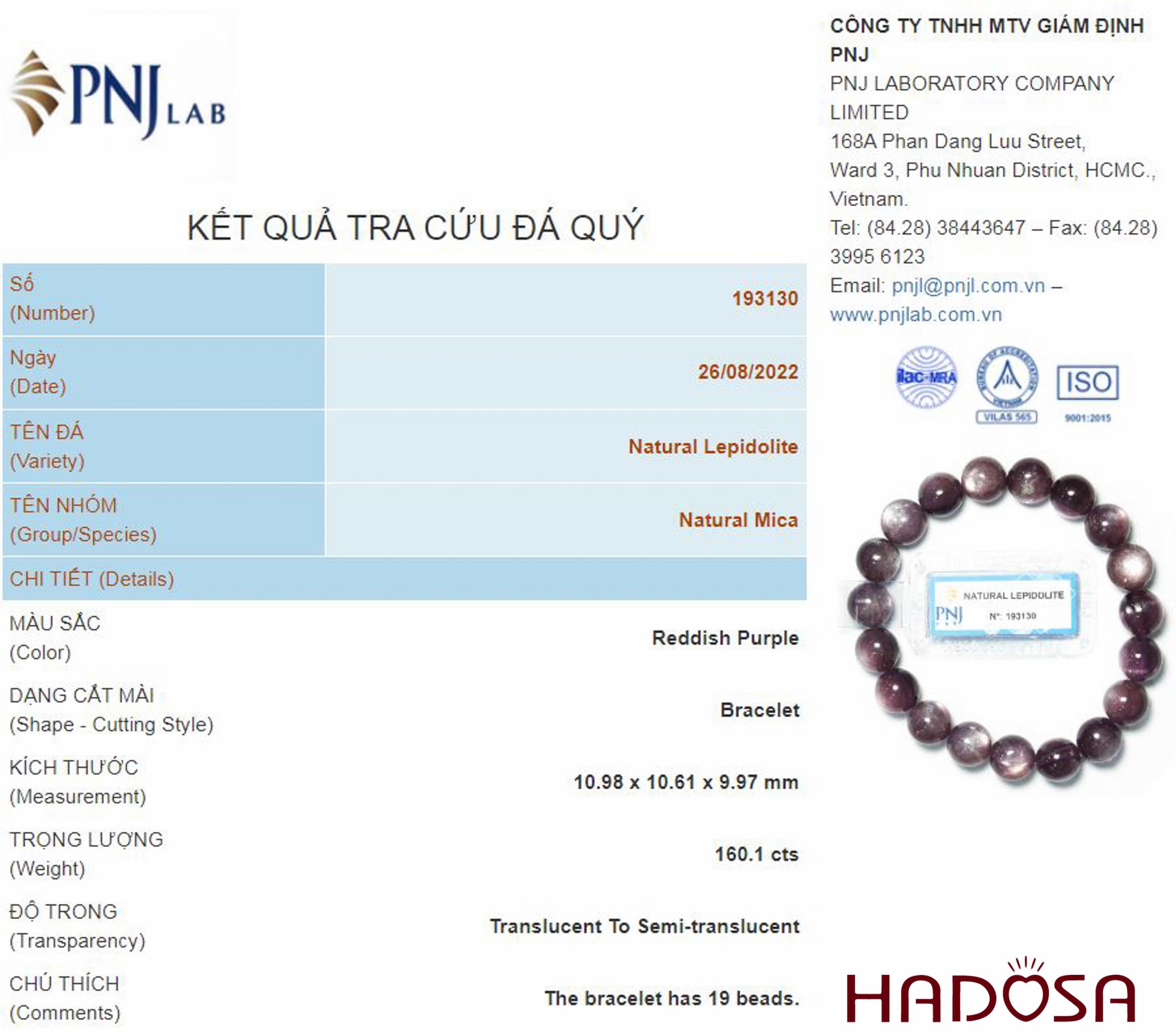 Vòng đá Lepidolite ánh titan