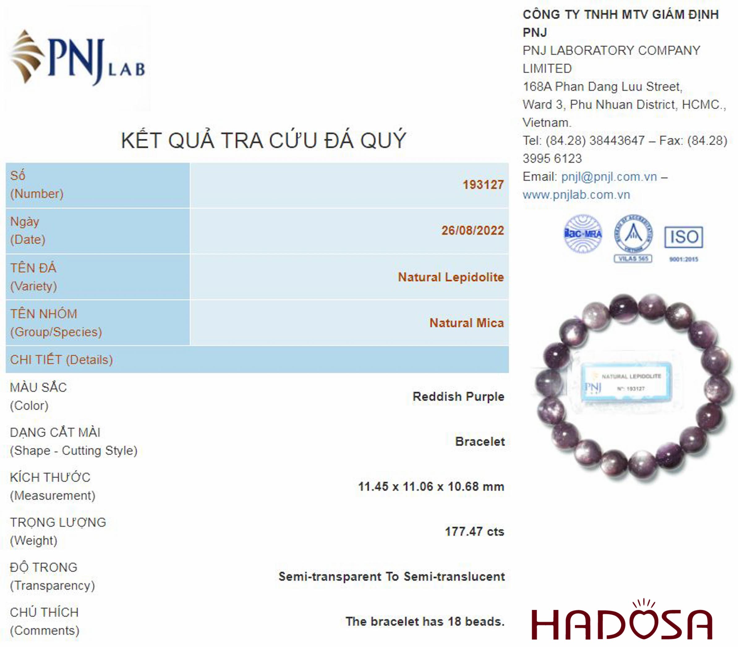 Vòng đá Lepidolite ánh titan