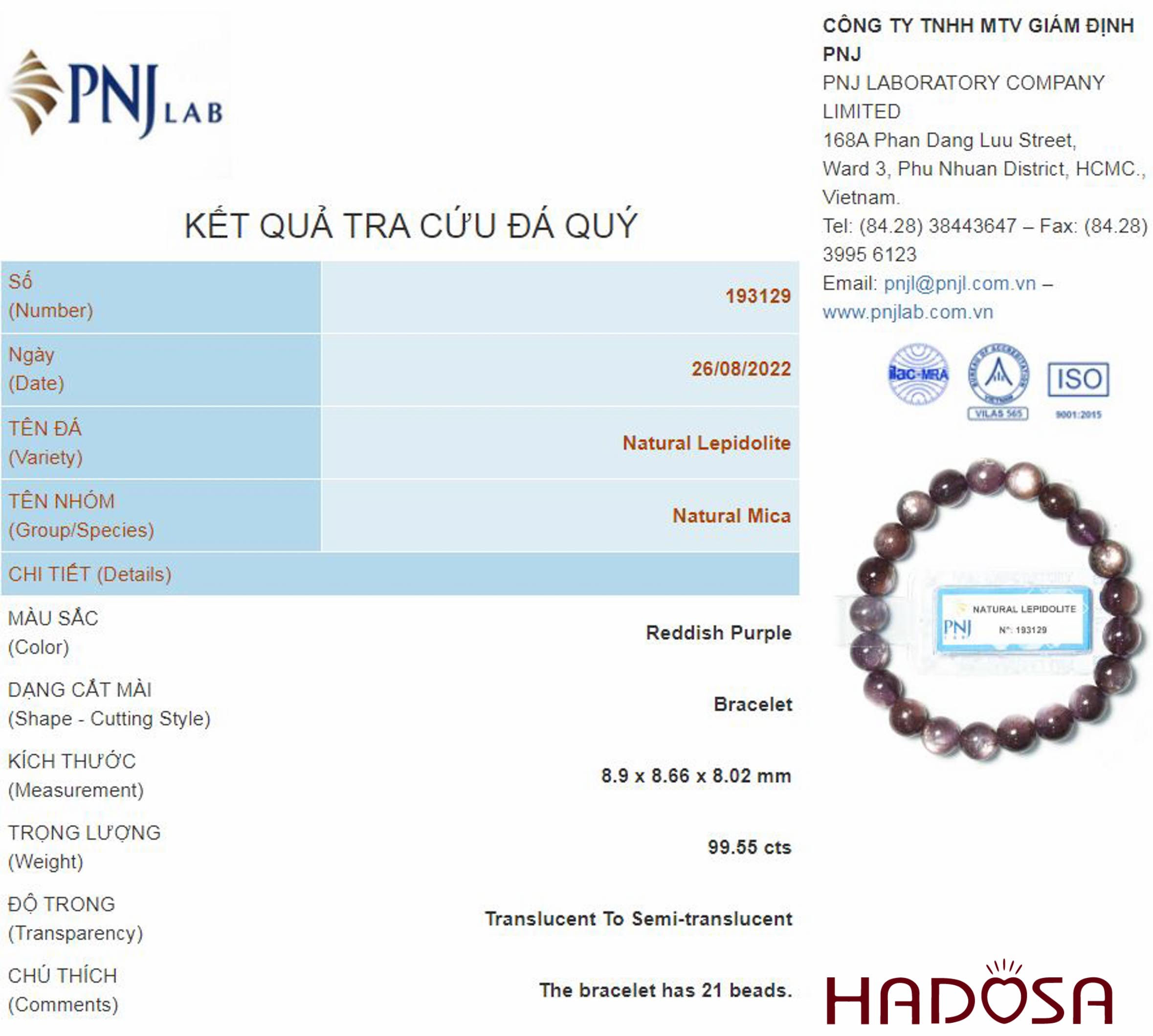 Vòng đá Lepidolite ánh titan