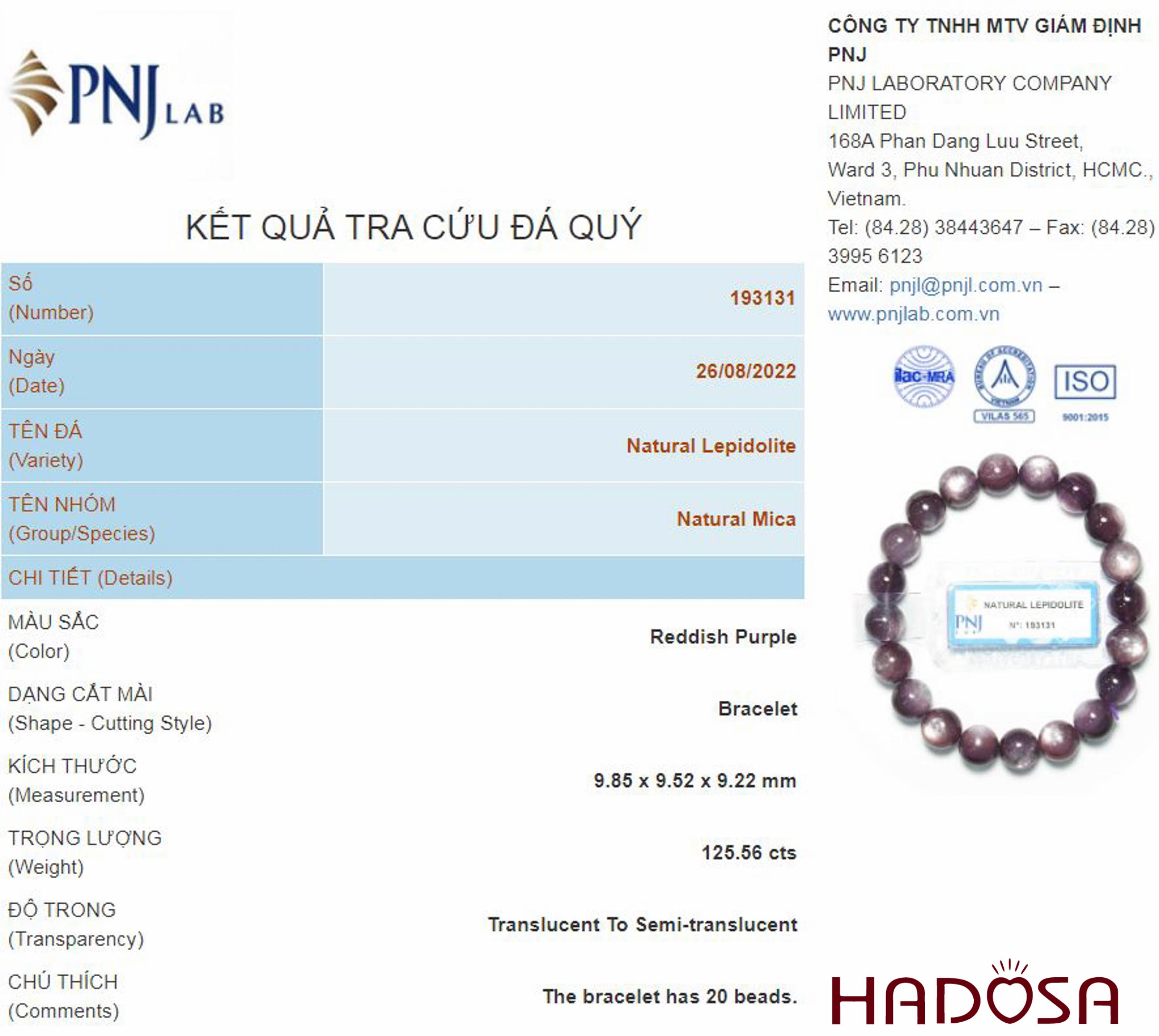 Vòng đá Lepidolite ánh titan