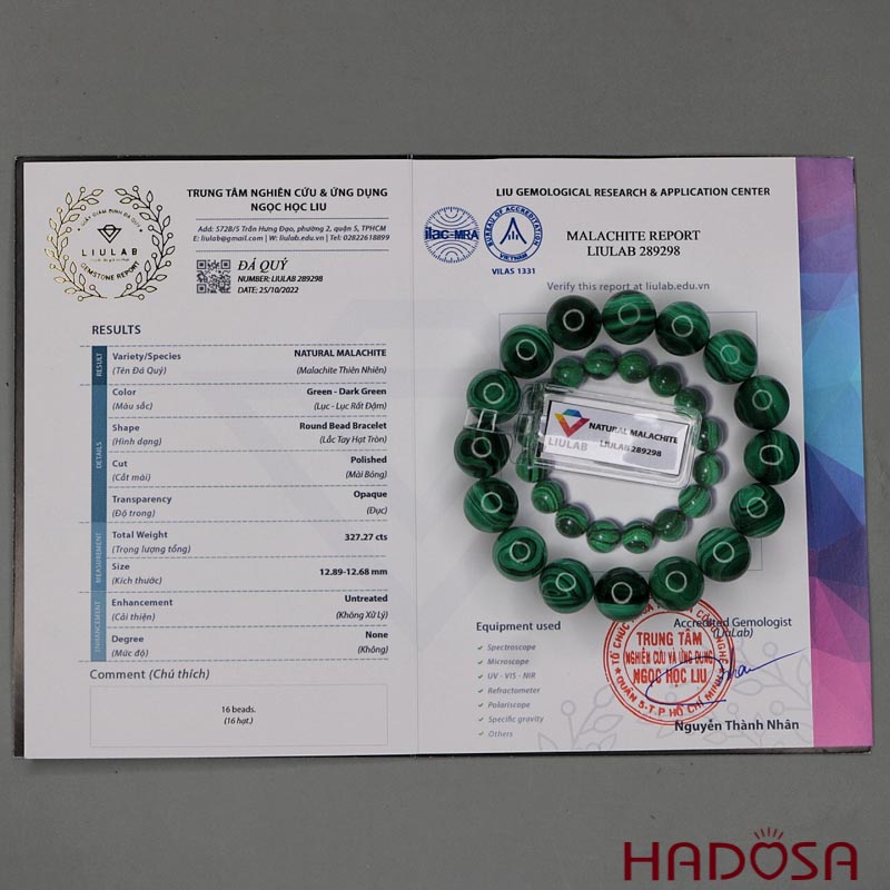 Vòng đá  Malachite Lông Công 12mm chuẩn 5A