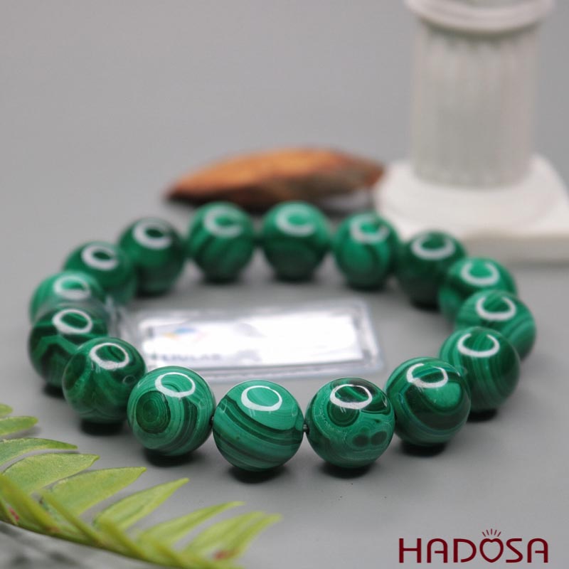 Vòng đá  Malachite Lông Công 12mm chuẩn 5A