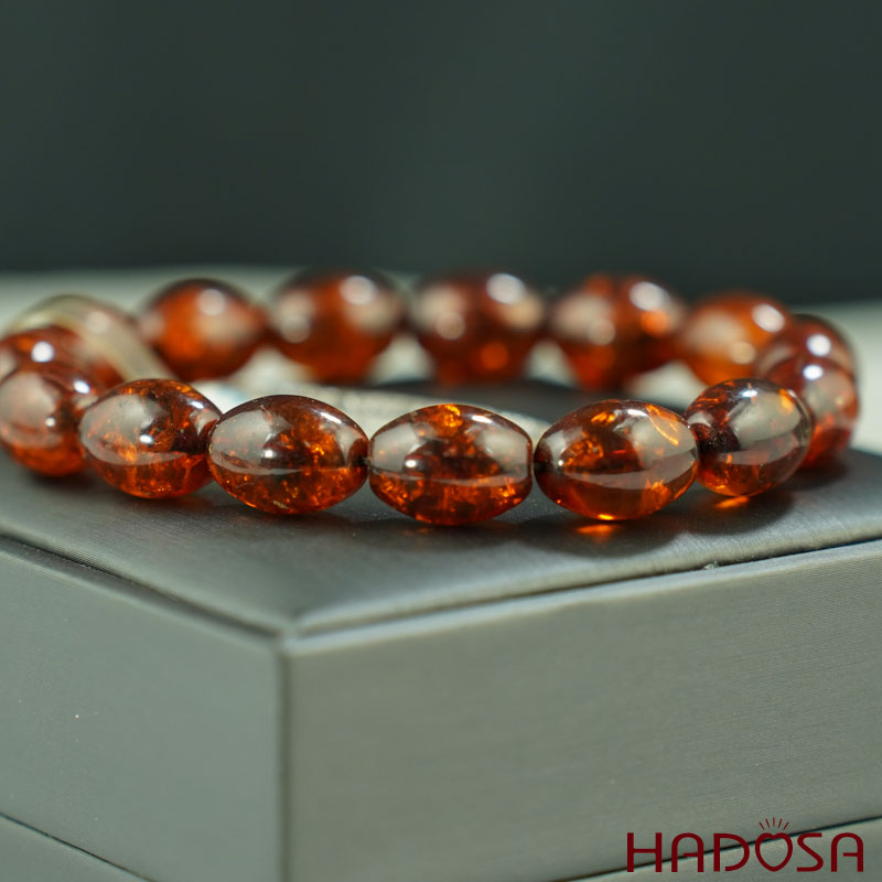 Vòng Hổ Phách Baltic vàng nâu hạt olive 10x14mm