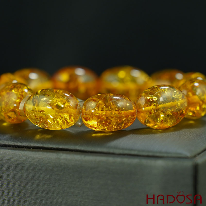 Vòng Hổ Phách vàng đậm hạt olive 11*14mm