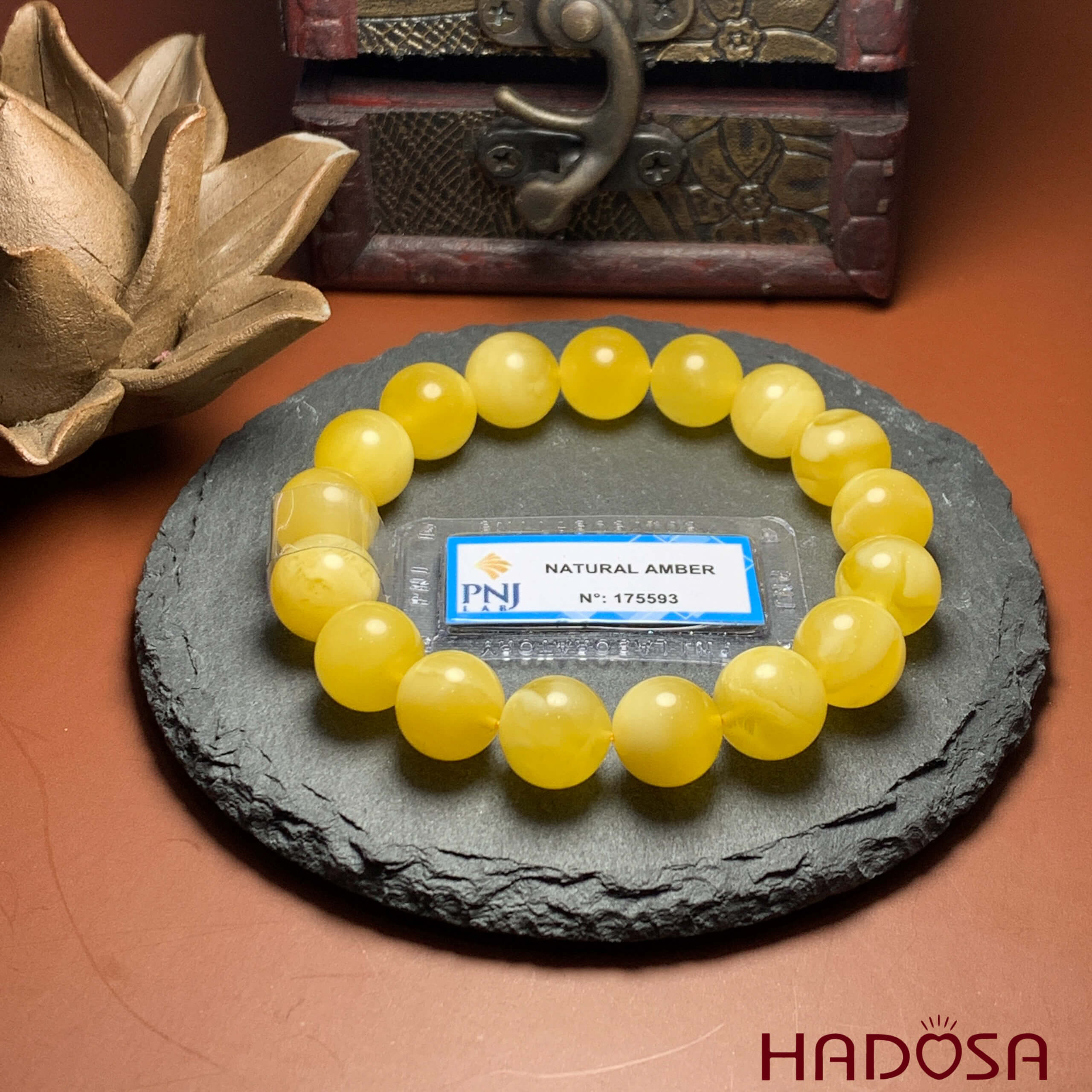 Vòng Hổ Phách Baltic vàng vân sữa 11mm