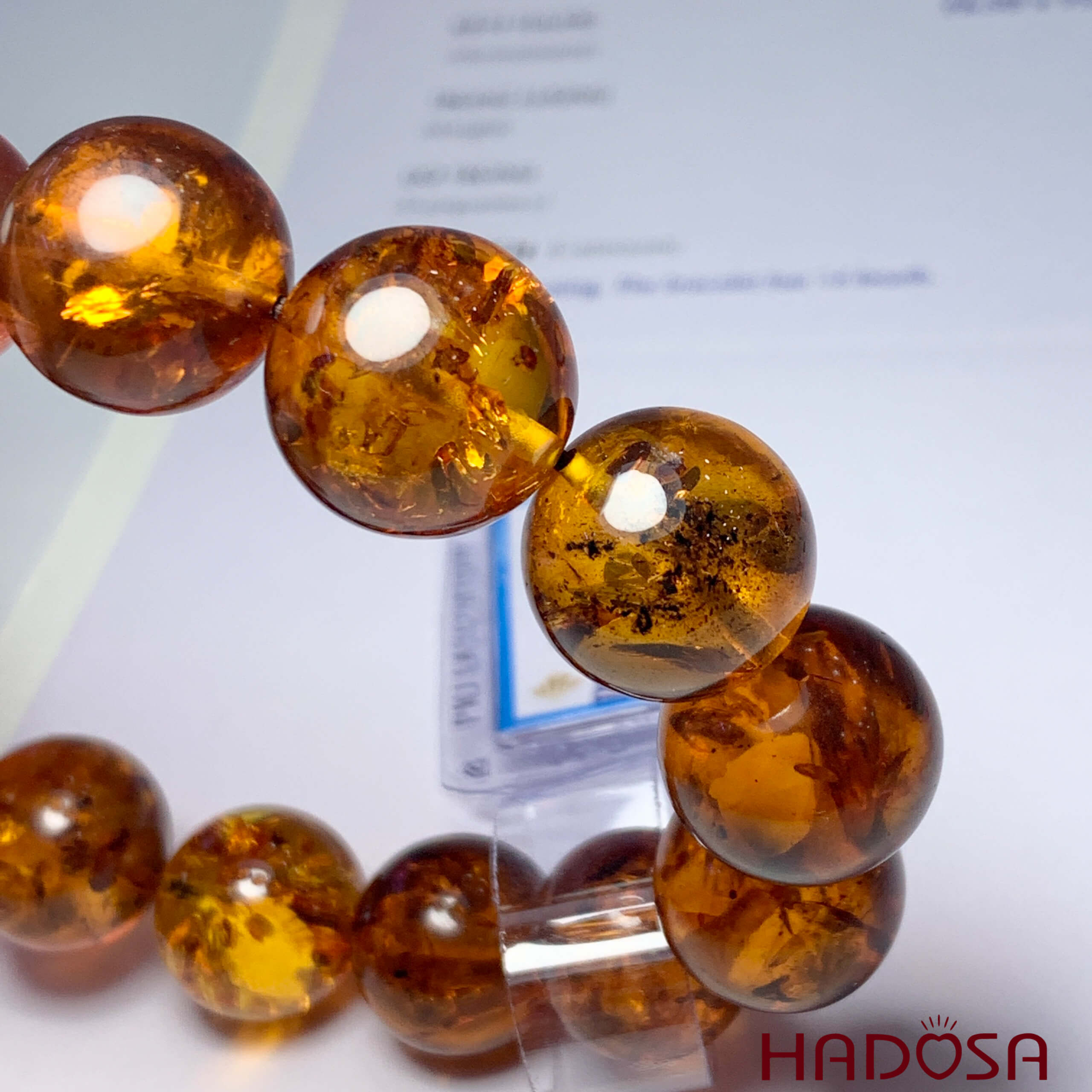 Vòng Hổ Phách huyết vàng nâu 16mm