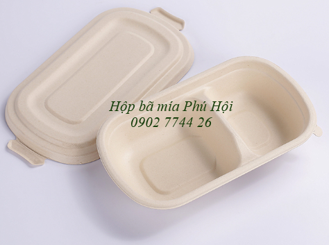 Hộp bã mía 2 ngăn kèm nắp bã mía 750ml tại quận 1 tp HCM