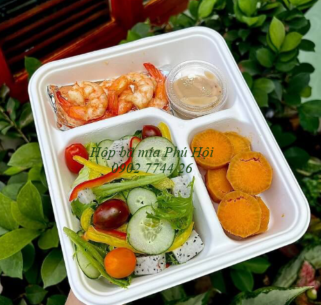 Hộp bã mía 3 ngăn nắp PET tại TP HCM