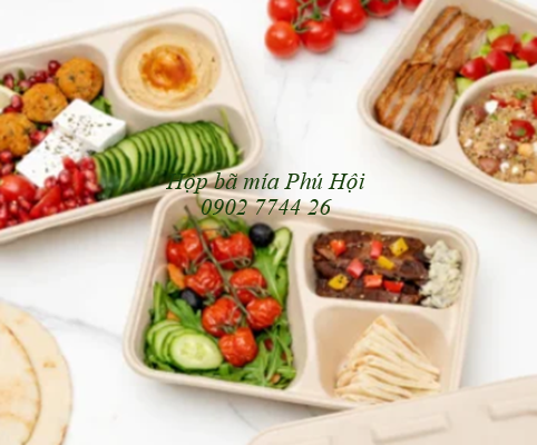 Hộp bã mía 3 ngăn nắp PET tại TP HCM