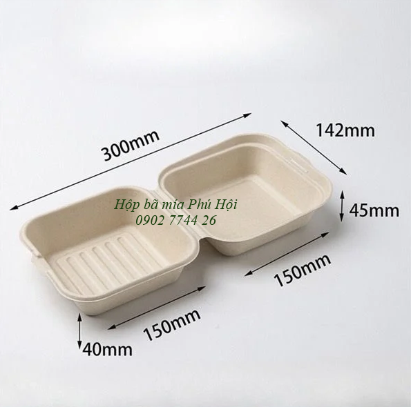 Hộp bã mía vuông đựng hamburger tại TPHCM