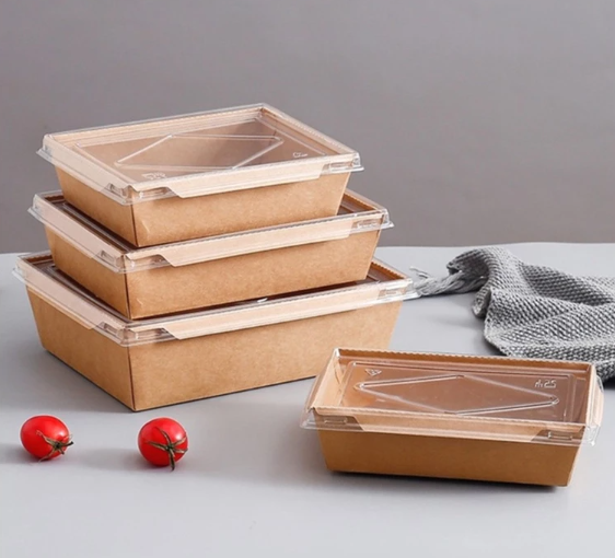 Hộp giấy 900ml kraft - nắp nhựa PET trong suốt