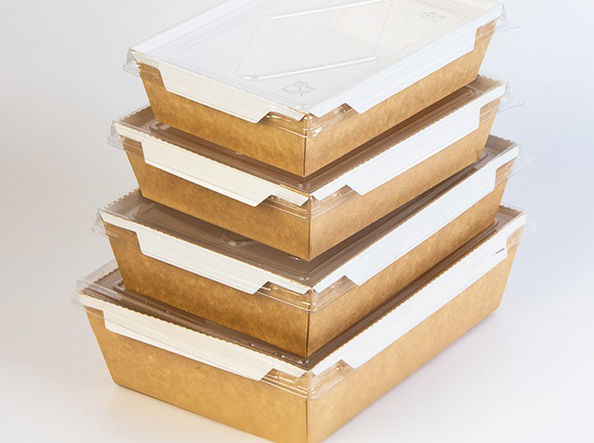 Hộp giấy 900ml kraft/trắng – nắp nhựa PET