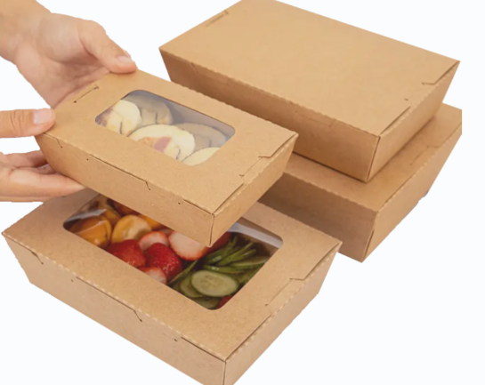 Hộp giấy đựng đồ ăn kraft 500ml – nắp cửa sổ bóng kính