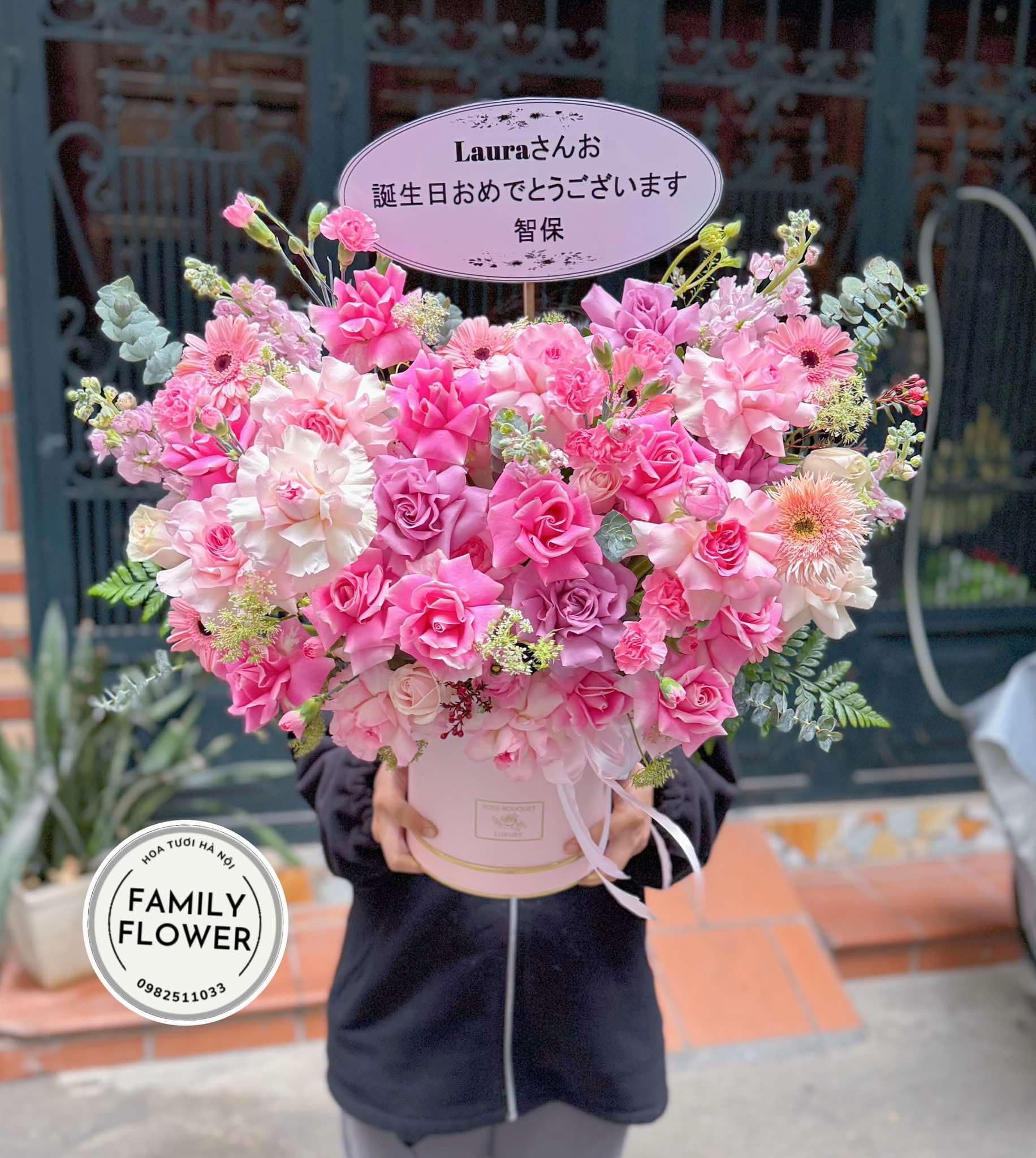 Lẵng hoa tone hồng tặng mẹ nhân ngày 8 tháng 3 ! Mua hoa tươi Hà Nội ! Hoa Hà Nội