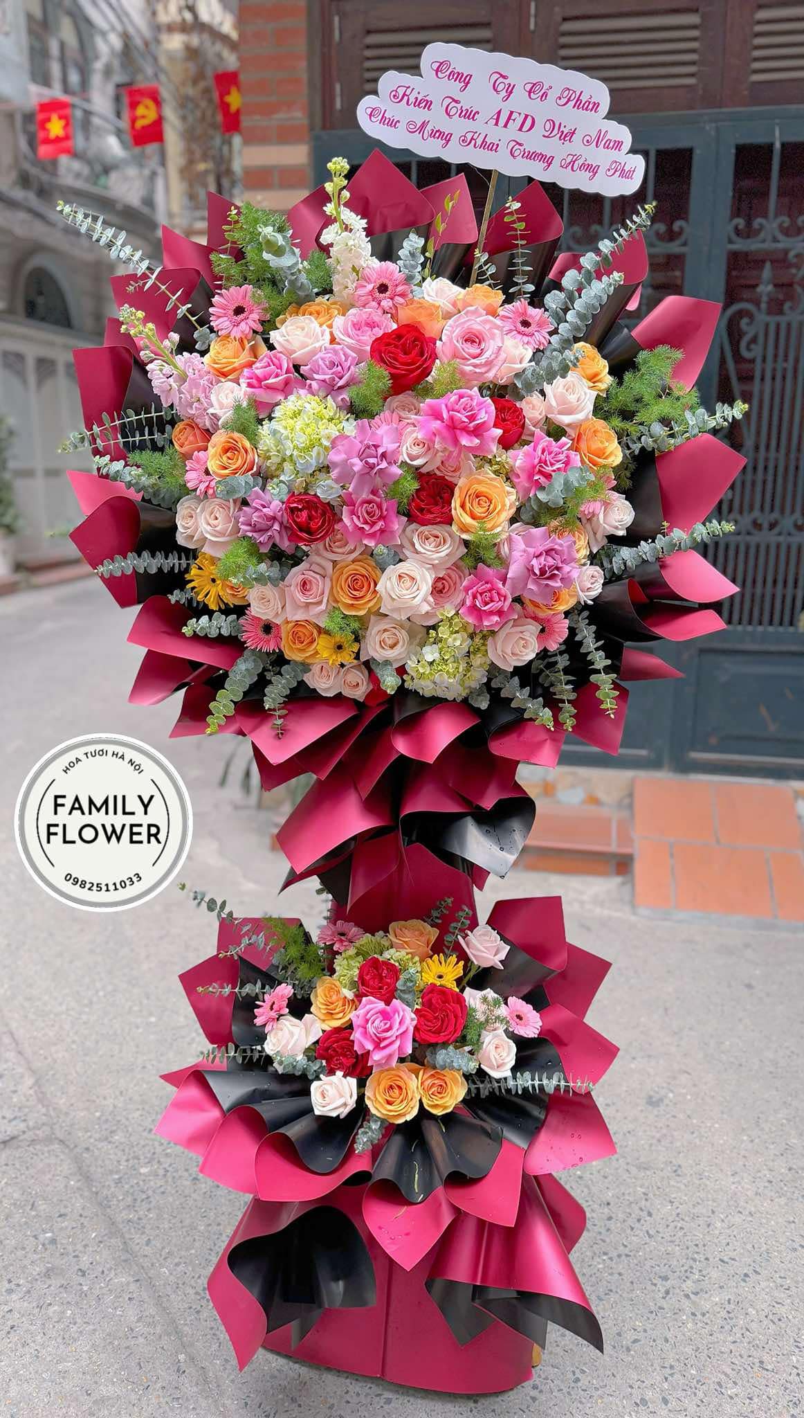 Kệ hoa 2 tầg chúc mừng khai trương ở Hà Nội ! Hoa khai trương Hà Nội ! Điện hoa Hà Nội