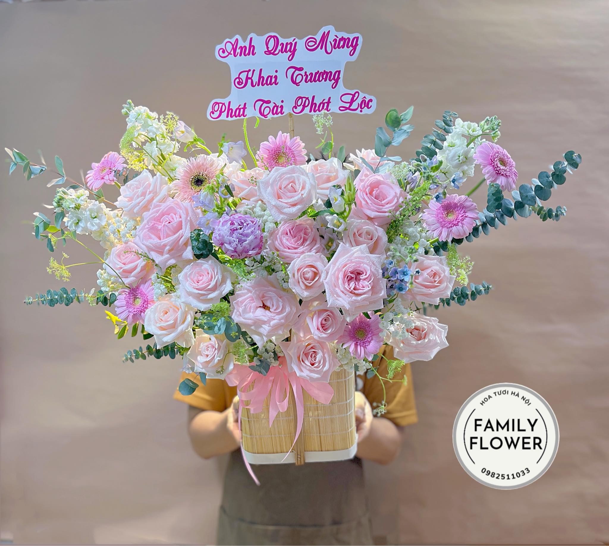 Lẵng hoa tặng khai trương quận Cầu Giấy , Ba Đình , Đống Đa Hà Nội ! Hoa Hà Nội