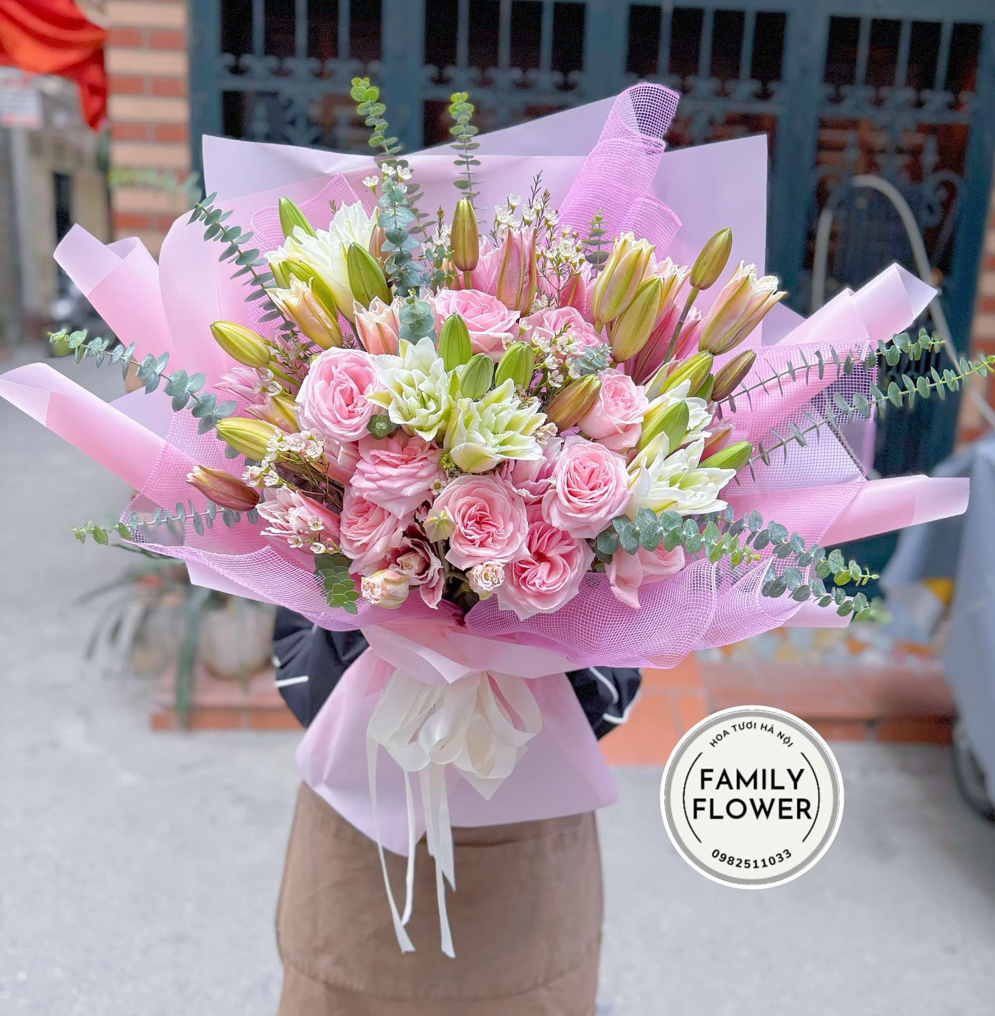 Bó hoa ly kép hồng mic hồng ohara tặng sinh nhật mẹ ở quận Cầu Giấy , Thanh Xuân Hà Nội