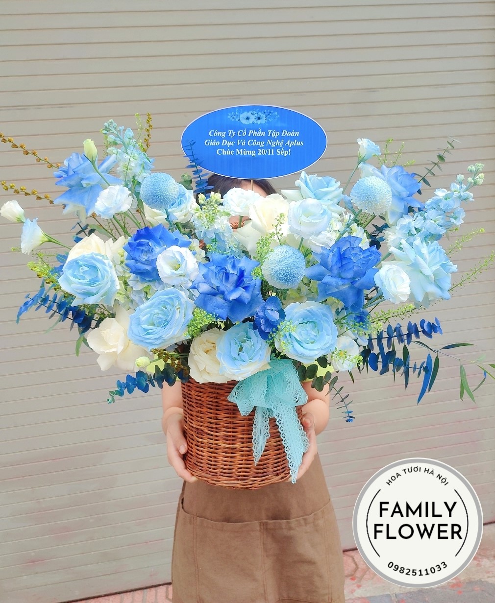 Lẵng hoa tặng sinh nhật nam, chúc mừng khai trương màu xanh dương