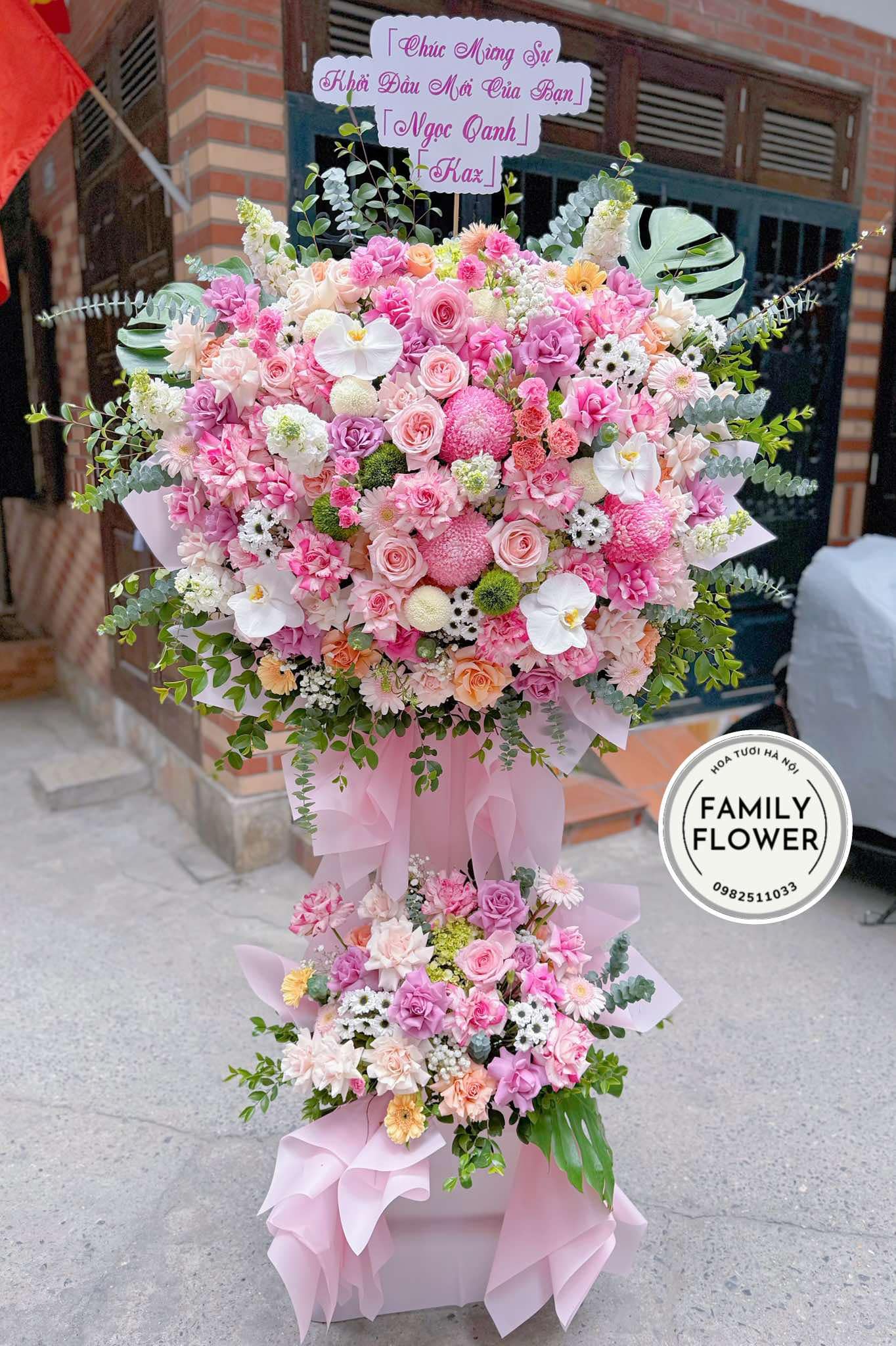 Lẵng hoa 2 tầng chúc mừng khai trương quận Ba Đình , Hoàn Kiếm Hà Nội ! Hoa khai trương Hà Nội