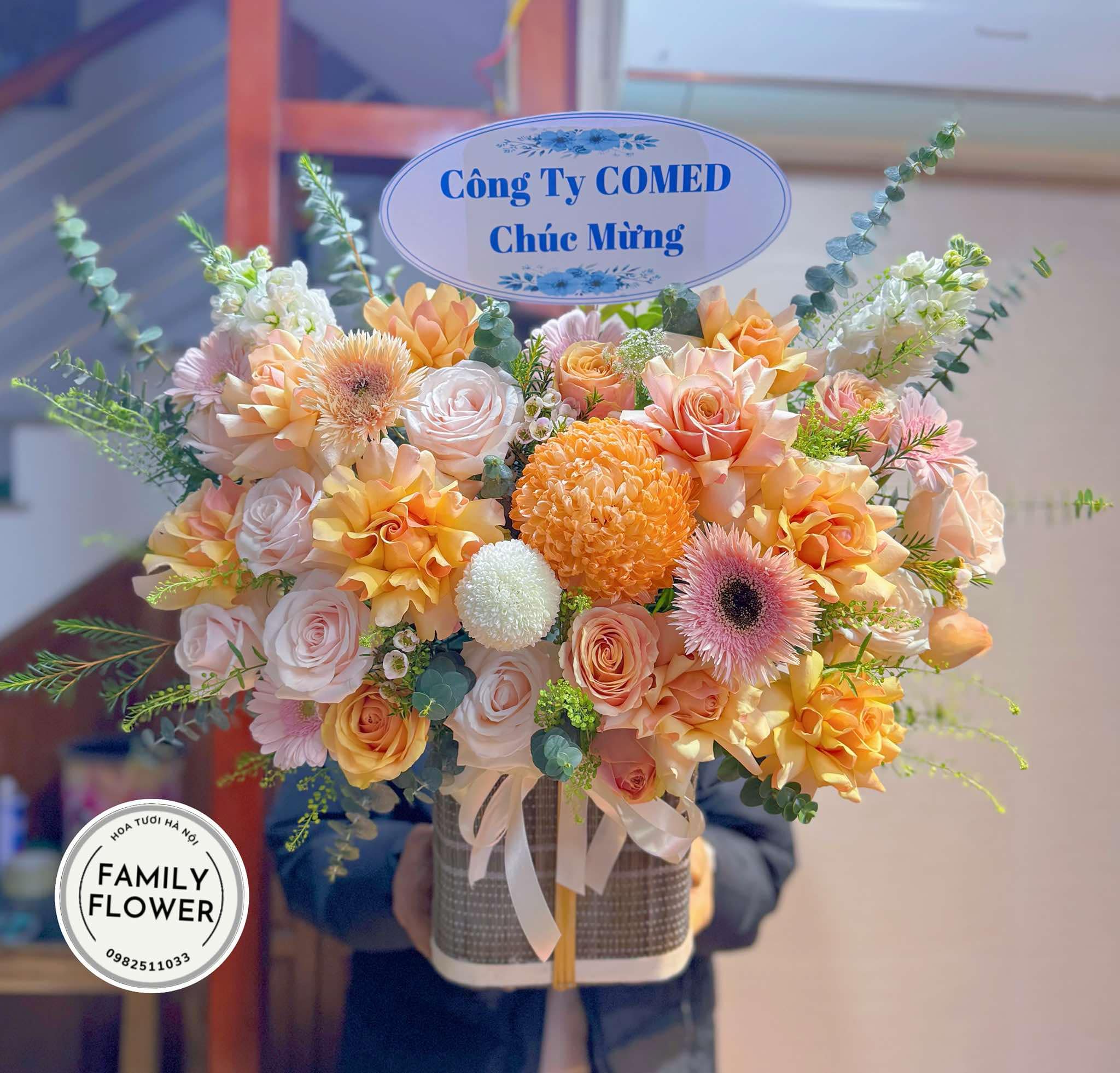 Lẵng hoa tone cam tặng ngày 8 tháng 3 quận Ba Đình ! Hoa tươi Hà Nội hoa 8 tháng 3 Hà Nội