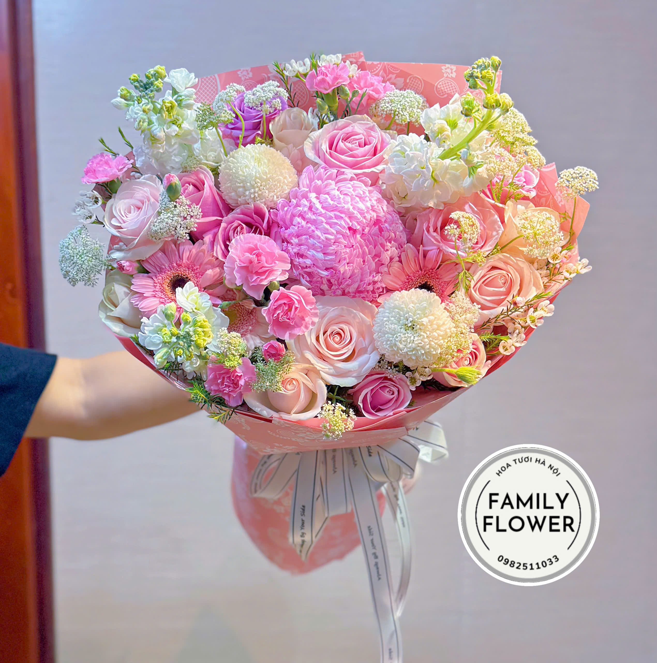 Bó hoa dáng tròn tặng bạn bè đối tác nhân dịp 8 tháng 3 ! Hoa 8/3 , hoa Hà Nội