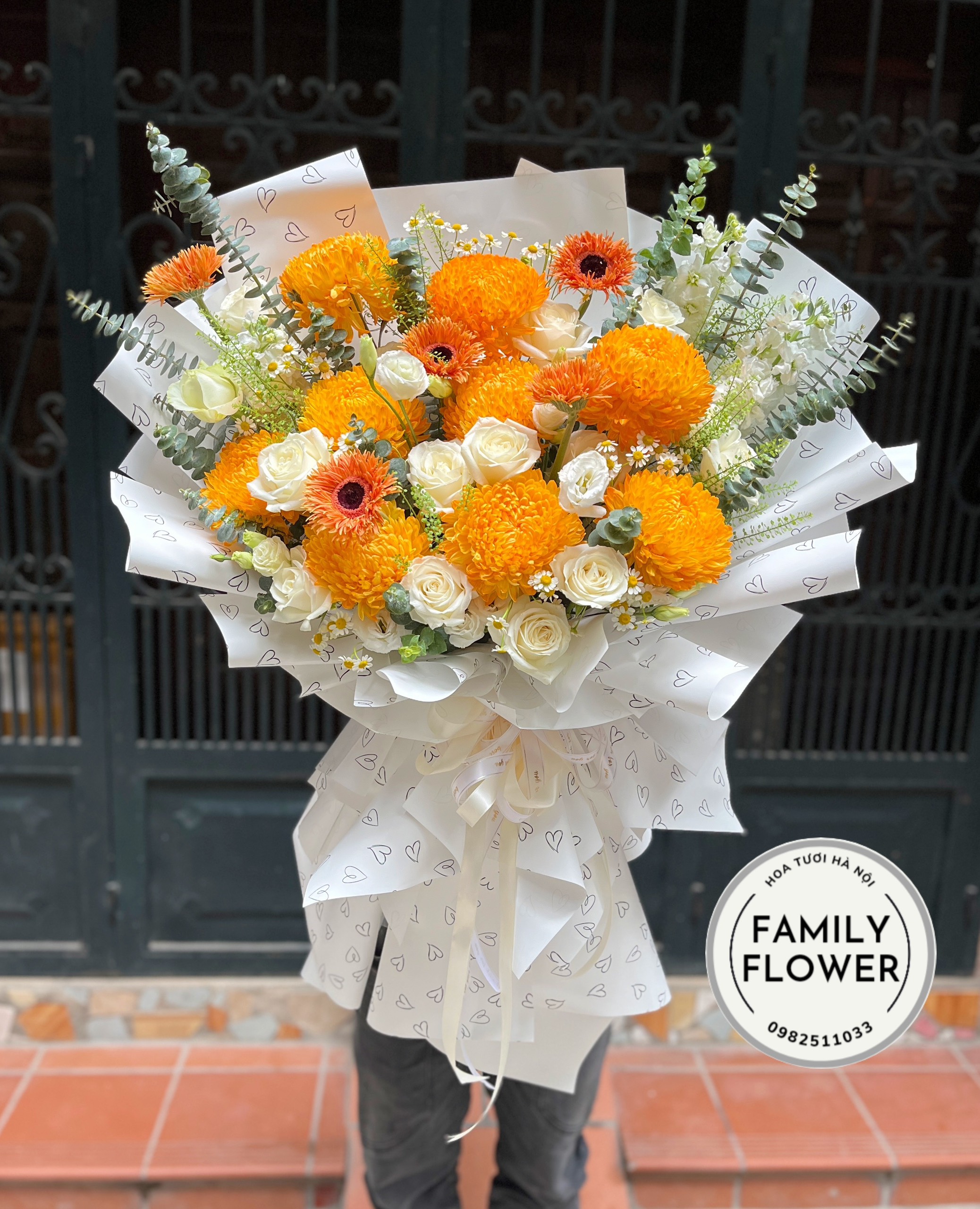 Bó hoa cúc mẫu đơn cam tặng sinh nhật ở Hoàn Kiếm Hà Nội ! Mua hoa sinh nhật Hà Nội