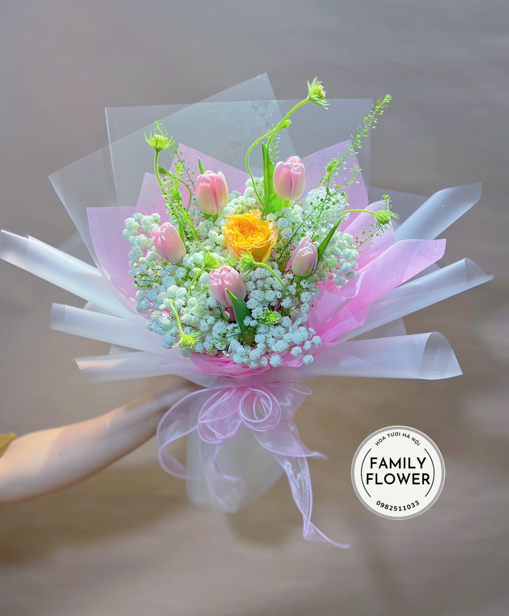 Bó hoa tulip mix baby tặng người yêu ở quận Ba Đình - Cầu Giấy Hà Nội ! Hoa tulip Hà Nội