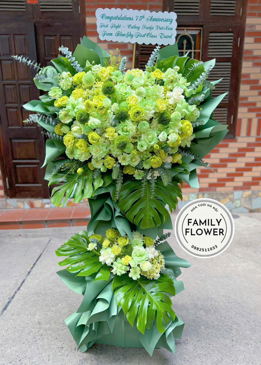Kệ hoa tone xanh lá  2 tầng chúc mừng ngày nhà giáo Việt Nam 20 tháng 11 quận Ba Đình Hà Nội