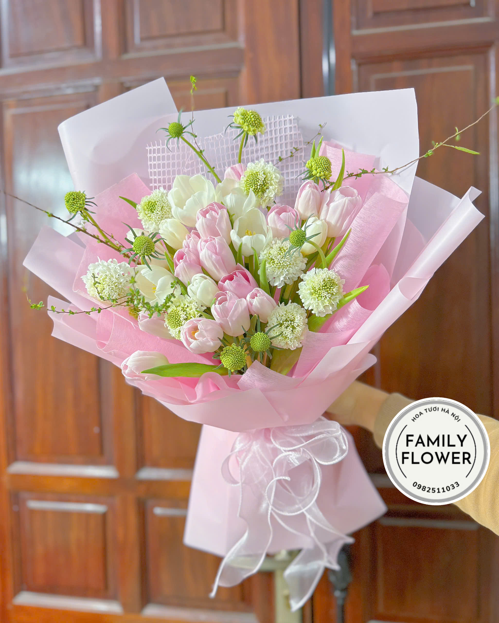 Bó hoa tulip hồng mix trắng tặng sinh nhật bạn gái , người yêu quận Tây Hồ Hà Nội ! Hoa tulip Hà Nội