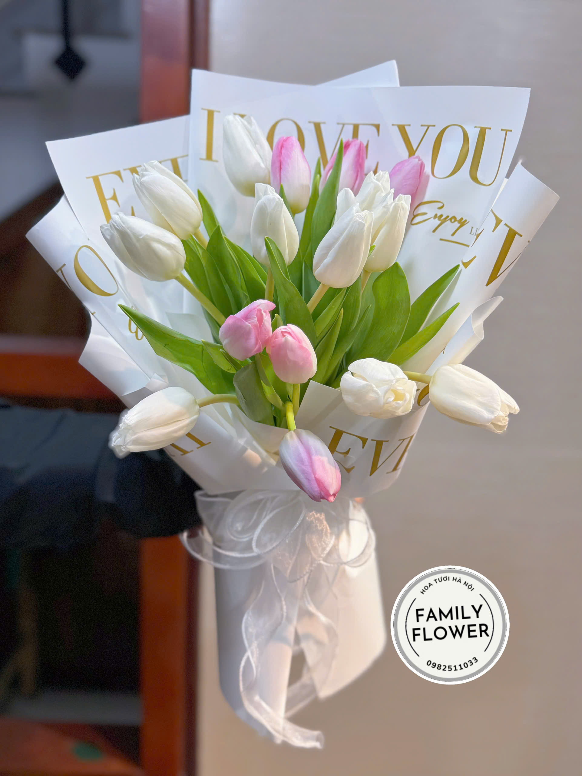 Bó hoa tulip mix trắng hồng tặng ! Hoa tulip quận Cầu Giấy , Ba Đình