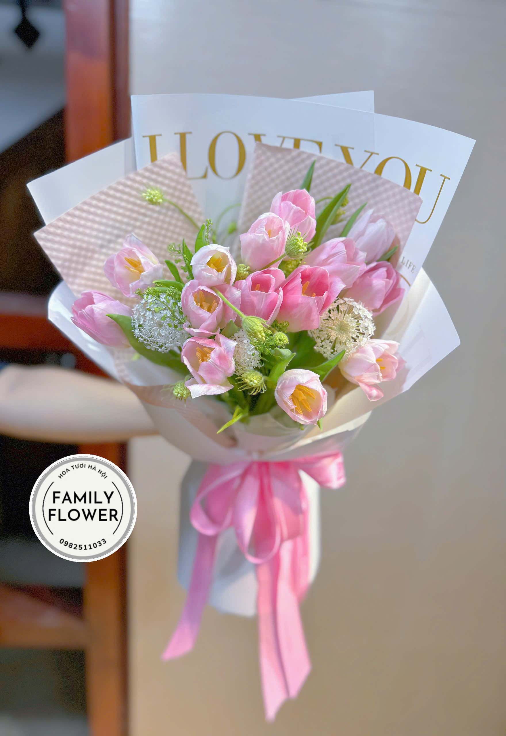 Bó hoa tulip hồng tặng mẹ ở quận Cầu Giấy Hà Nội ! Hoa tulip Hà Nội ! Hoa tươi Hà Nội