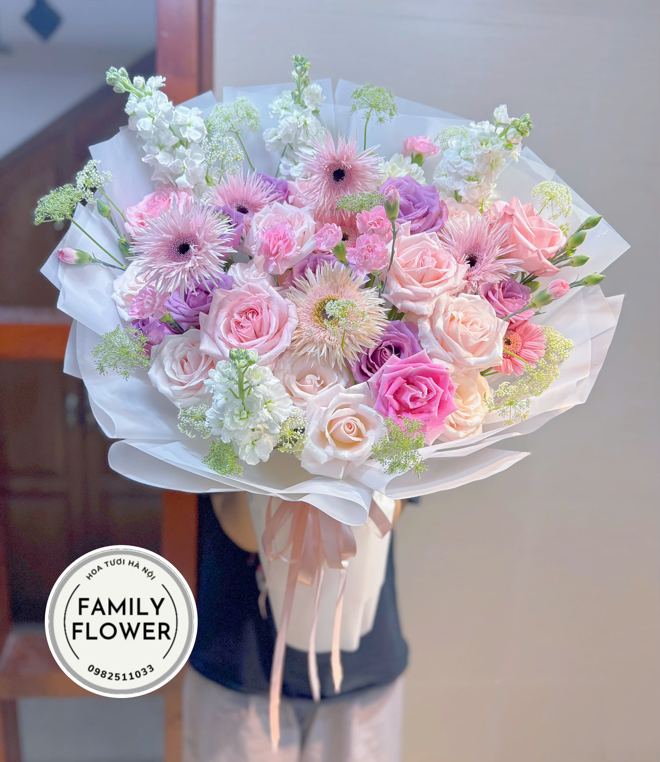 Bó hoa tone hồng tặng chúc mừng sinh nhật tại Hà Nội