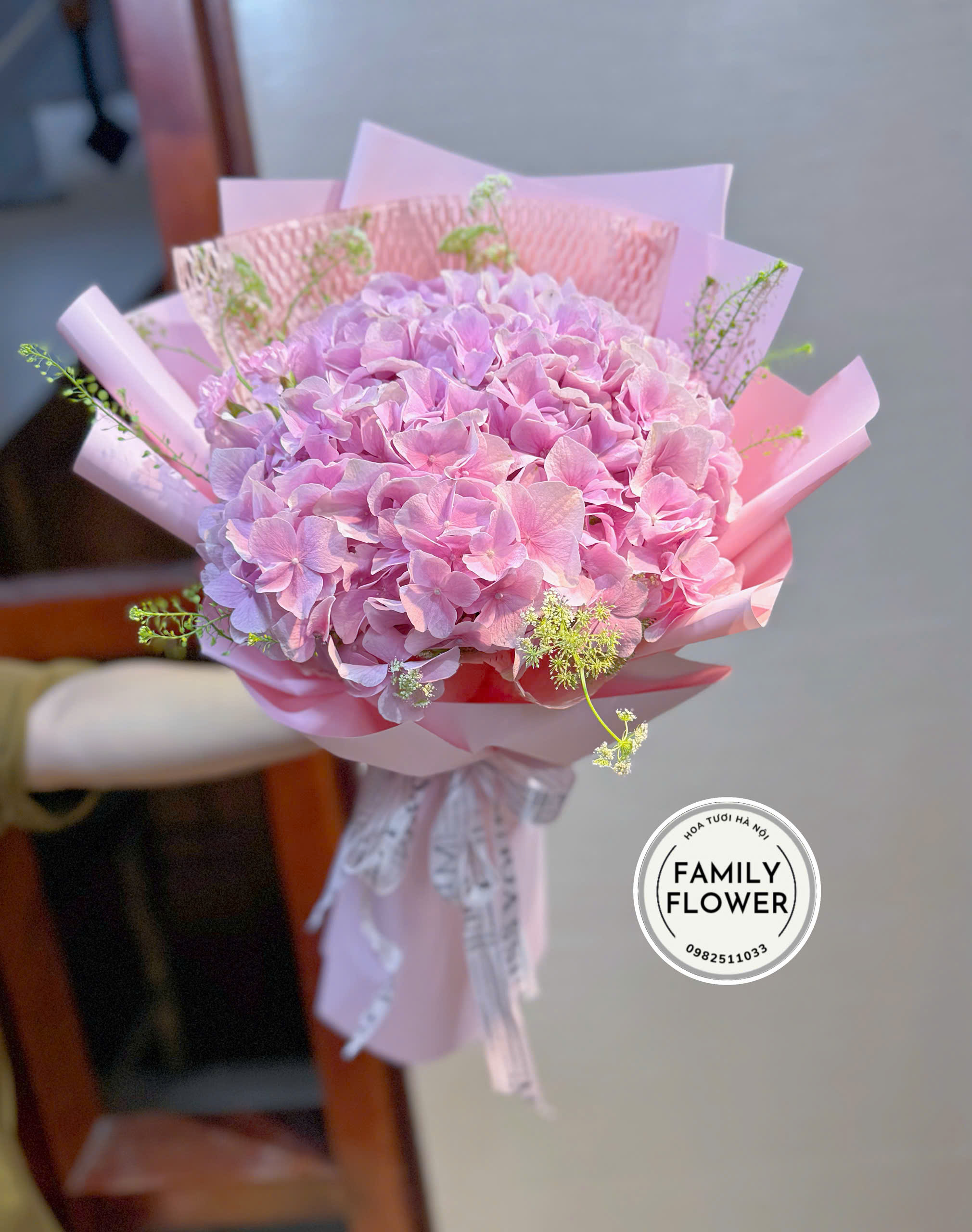 Bó cẩm tú cầu tone hồng tặng chúc mừng sinh nhật tại Hà Nội