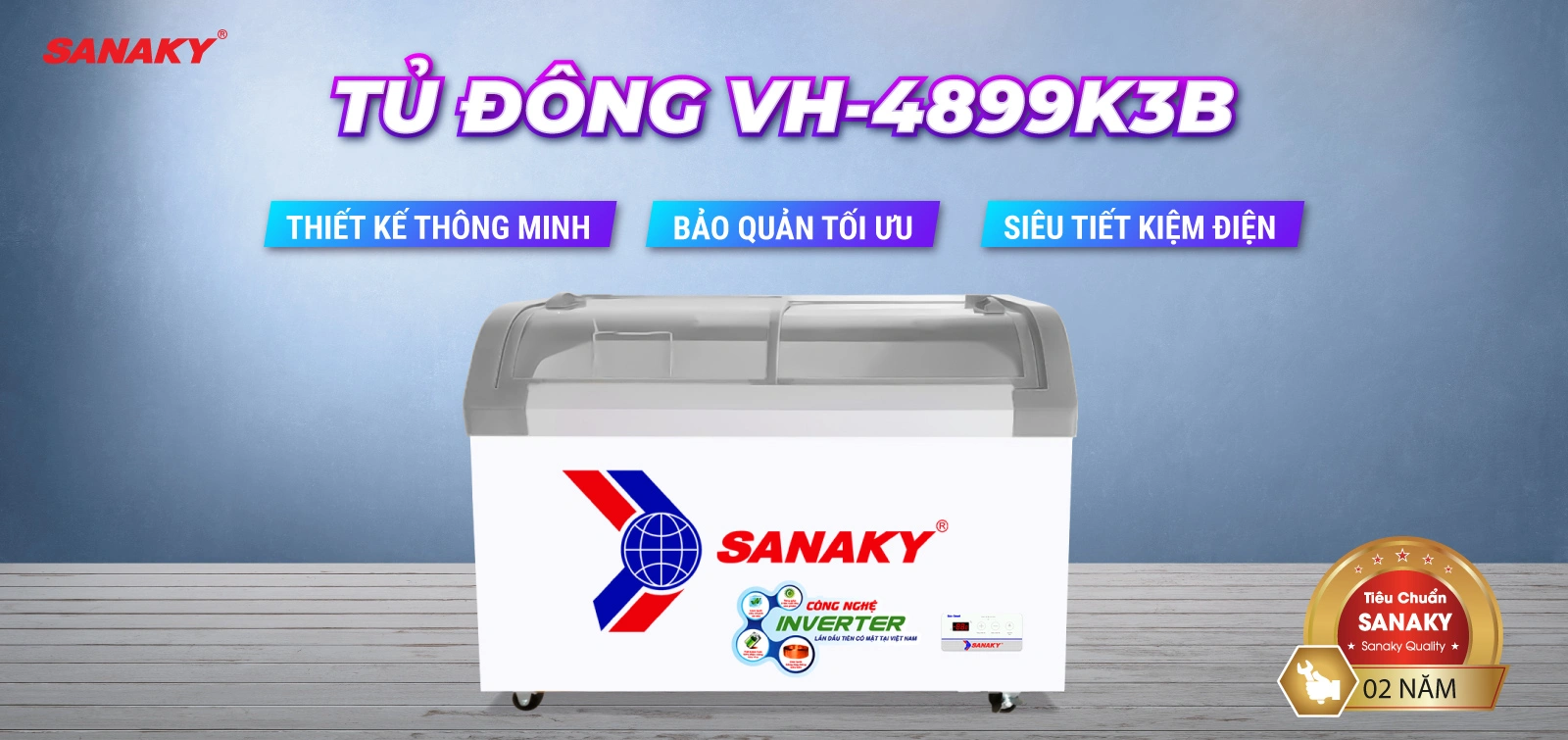 Tủ đông Sanaky VH-4899K3B, inverter 350 lít, 1 ngăn đông