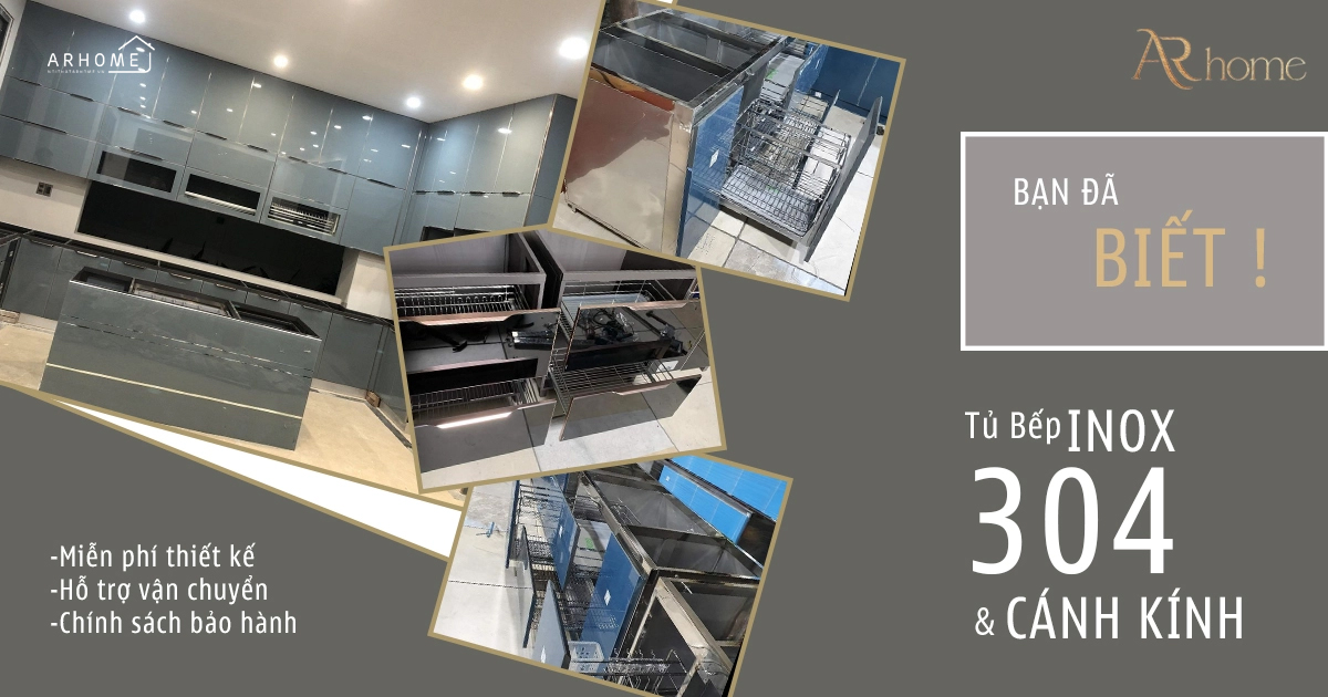 Bố trí mẫu tủ bếp inox cánh acrylic thiết kế kịch trần