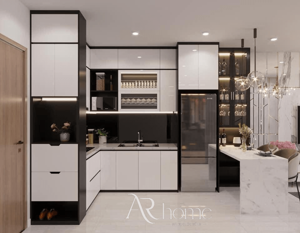 Thiết kế tủ bếp MDF cánh Acrylic tinh tế