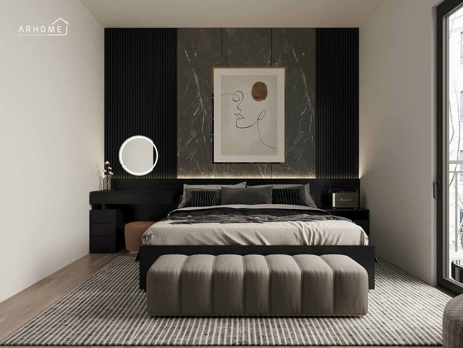 Giường ngủ gỗ công nghiệp màu đen sang trọng