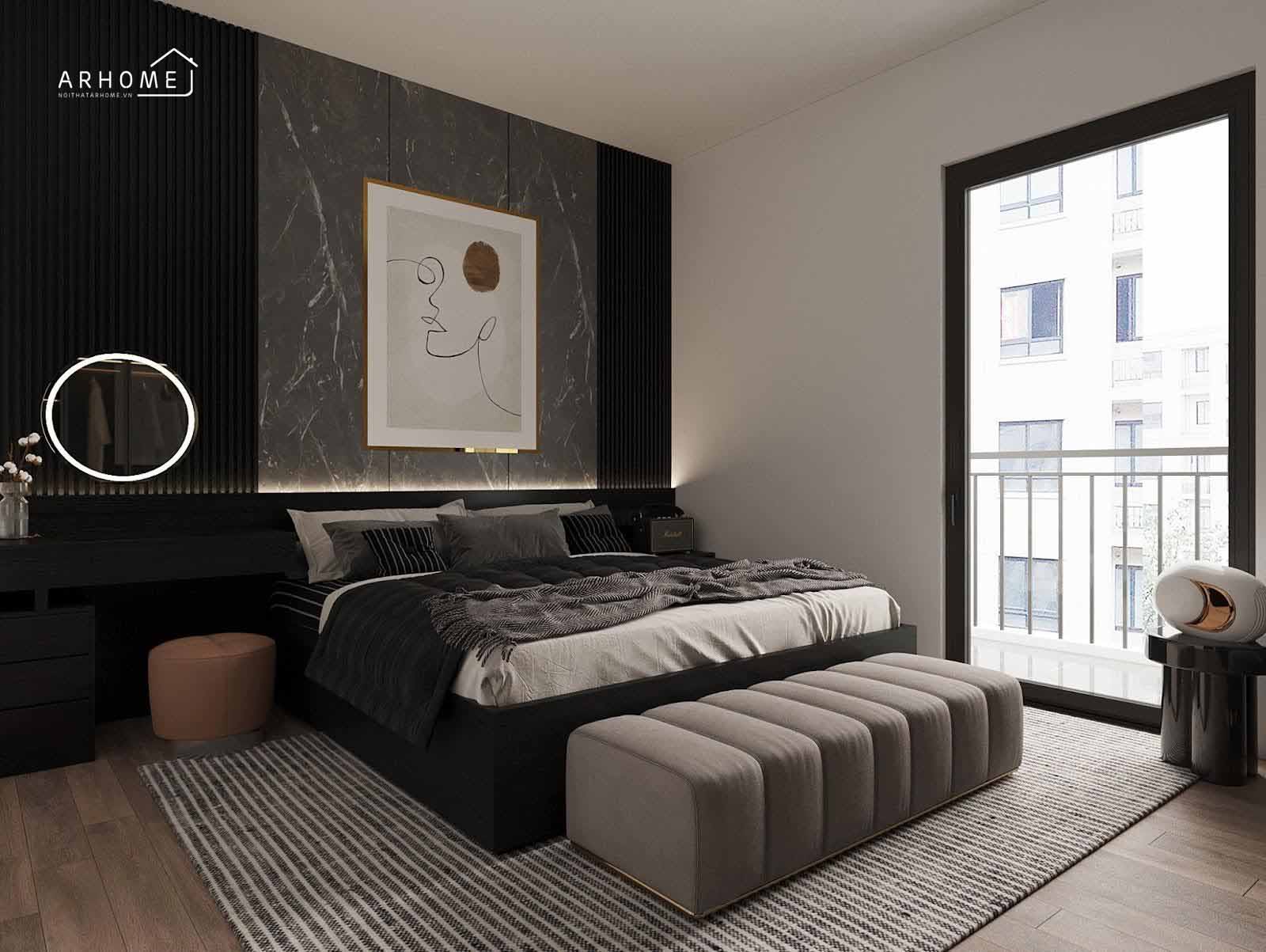 Mẫu giường ngủ tân cố điển cao cấp tone màu đen