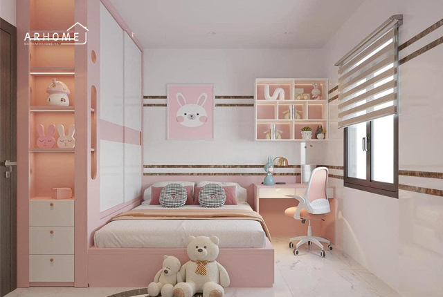 Mẫu phòng ngủ cho bé gái màu hồng đáng yêu