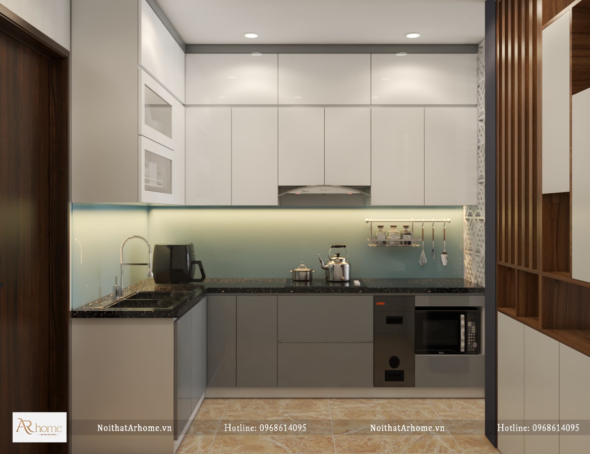 tủ bếp Acrylic có vách ngăn