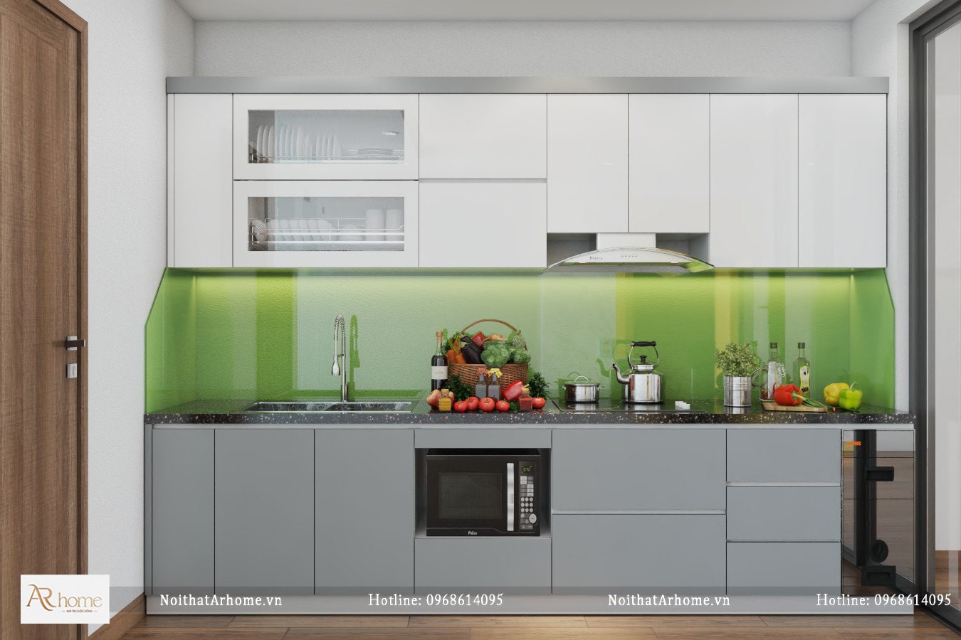 Tủ bếp Acrylic kết hợp tone trắng