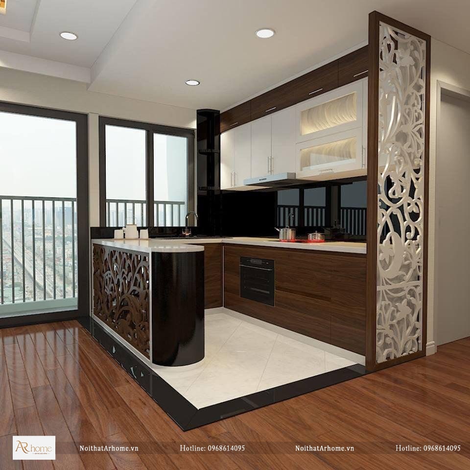 Mẫu tủ bếp Acrylic sử dụng vách ngăn