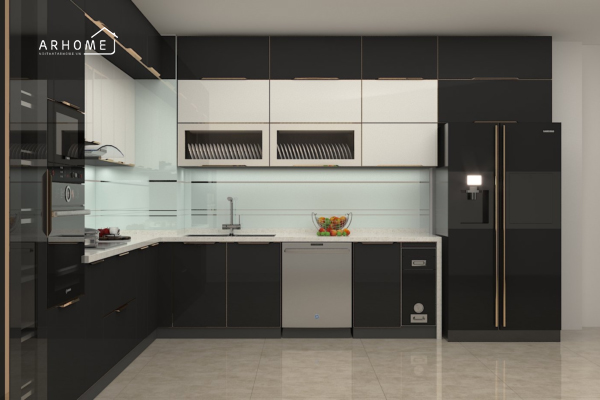 Mẫu tủ bếp inox tone màu đen sang trọng