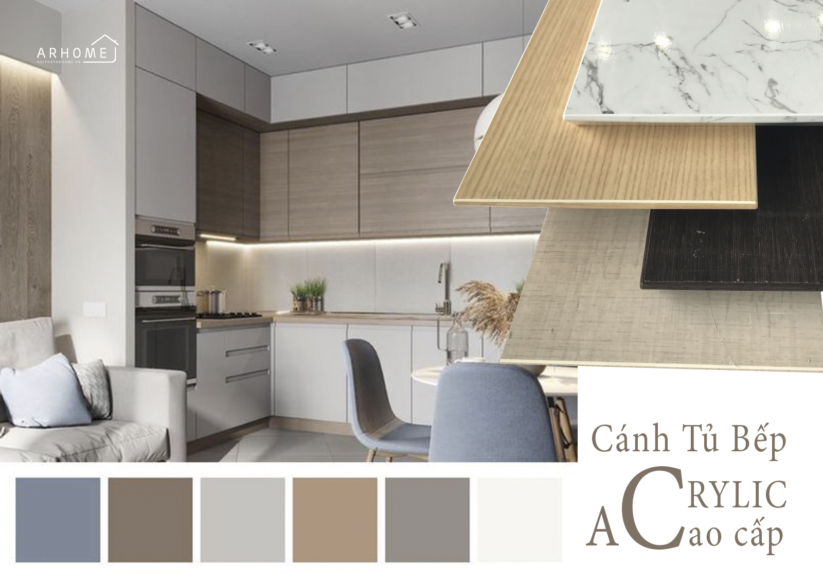 Mẫu tủ bếp khung inox cánh acrylic cao cấp