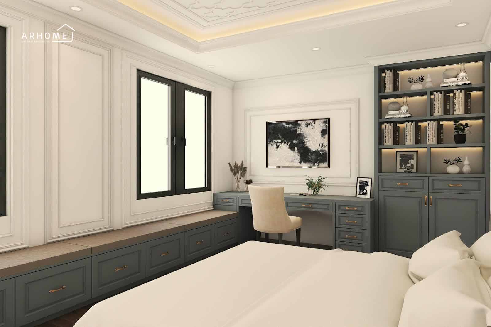 Phòng ngủ tân cổ điển chất liệu gỗ công nghiệp MDF