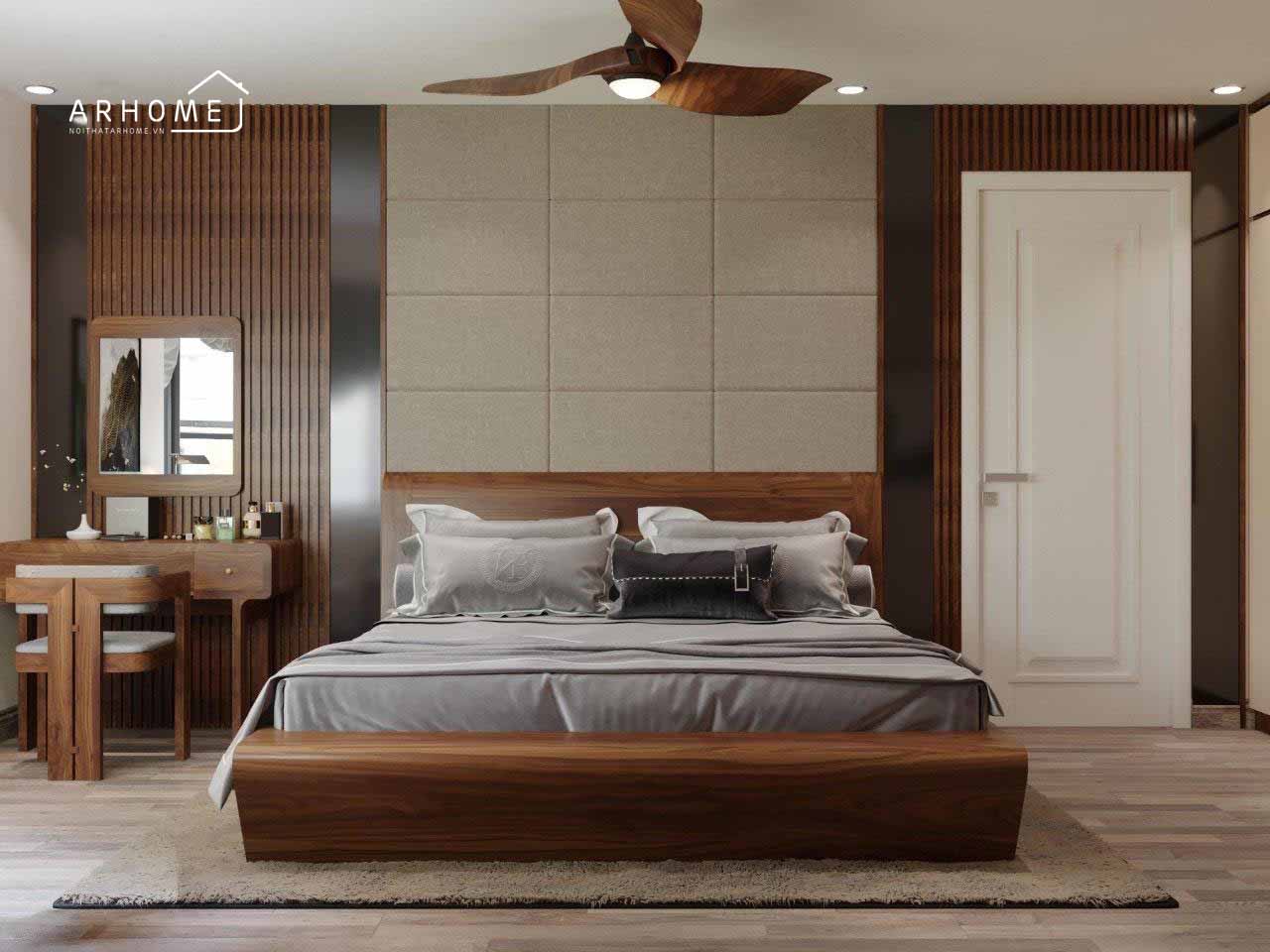 Thiết kế mẫu giường ngủ gỗ tự nhiên đẹp gam màu trung tính