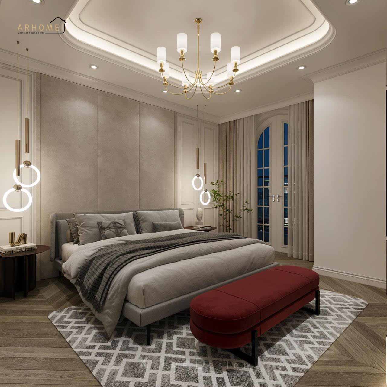 Mẫu giường ngủ tân cổ điển bọc nỉ