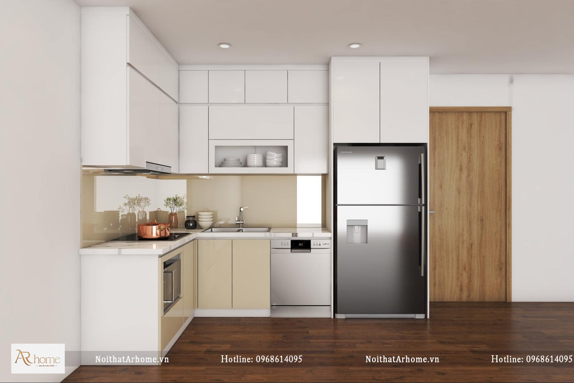 Mẫu tủ bếp acrylic đẹp tone màu sáng